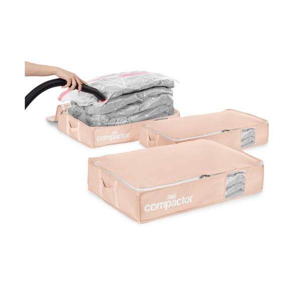 Cutii de depozitare sub pat 3 buc. din plastic cu vacuum 65x45x15,5 cm Pink Edition – Compactor-image-4