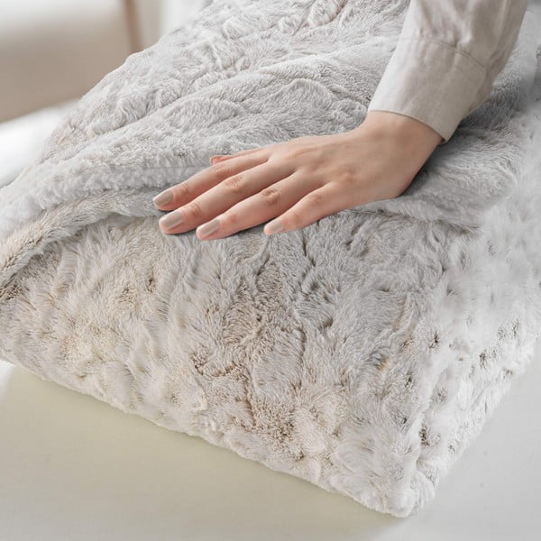 Pătură grej din blană artificială 220x240 cm Alaska – douceur d'intérieur-image-1