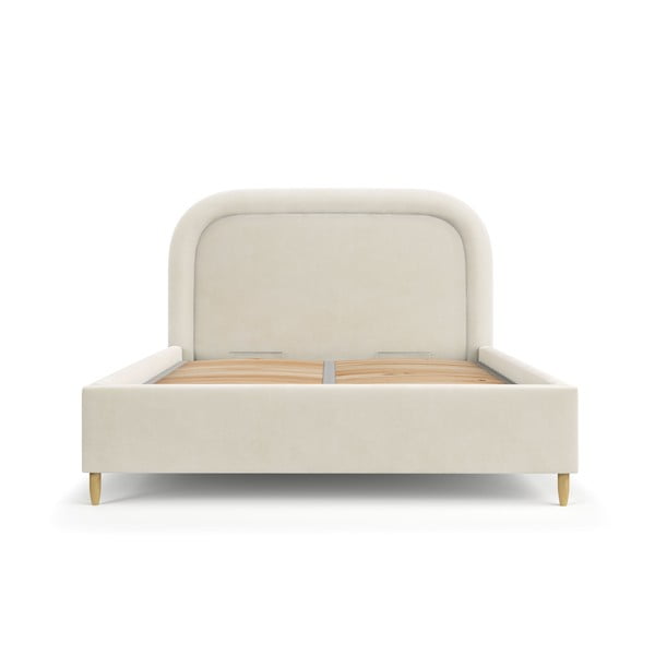 Pat matrimonial crem tapițat cu spațiu de depozitare cu somieră 180x200 cm Mija – Maison de Rêve-image-2
