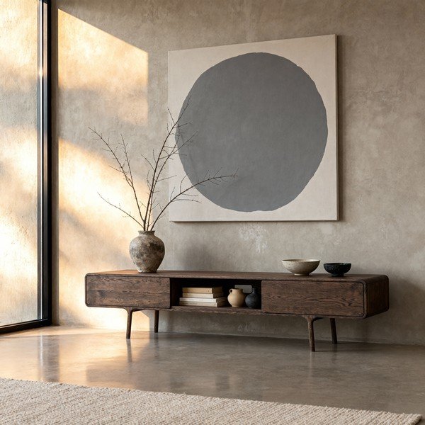 Comodă TV maro din lemn de stejar 220x45x45 cm Fawn – Gazzda-image-3