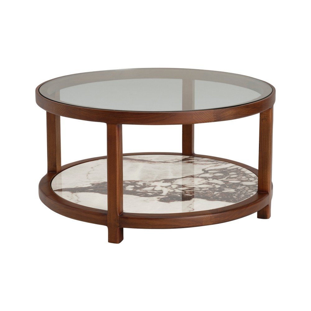 Măsuță de cafea maro rotundă cu blat din sticlă ø 80 cm Classeno – Ellos Home