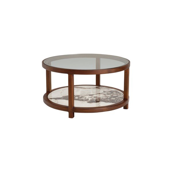 Măsuță de cafea maro rotundă cu blat din sticlă ø 80 cm Classeno – Ellos Home