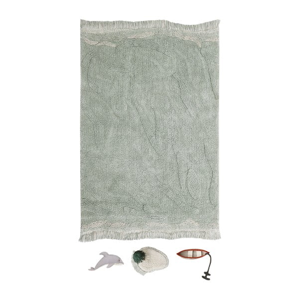 Covor de joacă pentru copii verde mentă din bumbac 90x130 cm Waves – Lorena Canals