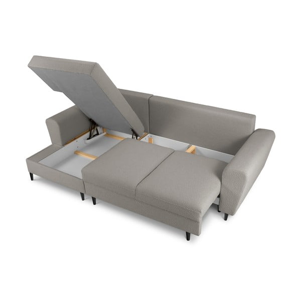 Colțar gri deschis extensibil, cu spațiu de depozitare cu tapițerie din țesătură bouclé (cu colț pe partea stângă, cu șezlong) Kyoto – Cosmopolitan Design-image-3