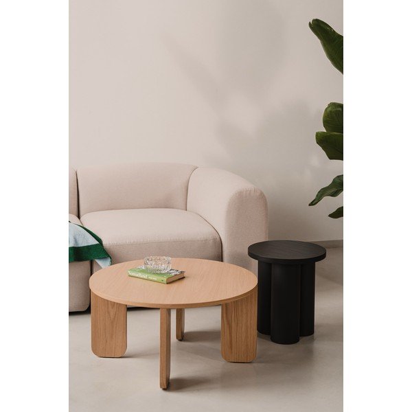 Măsuță de cafea neagră rotundă cu blat cu aspect de lemn de stejar ø 75 cm Kuvu – noo.ma-image-3