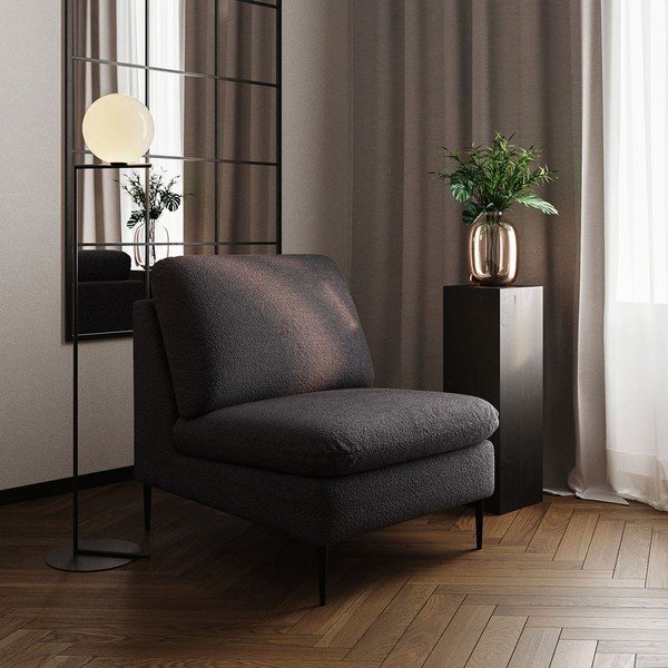 Fotoliu negru cu tapițerie din țesătură bouclé Belle – Rodier-image-1