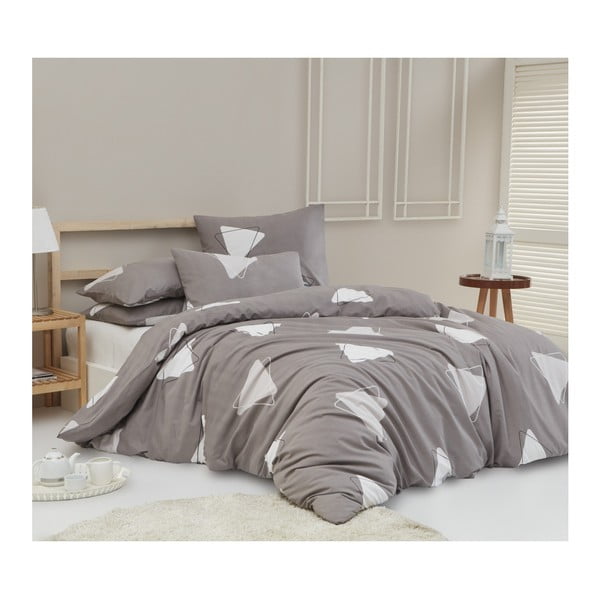 Lenjerie de pat cu cearșaf din bumbac ranforce, pentru pat dublu Mijolnir Bubu Grey, 200 x 220 cm