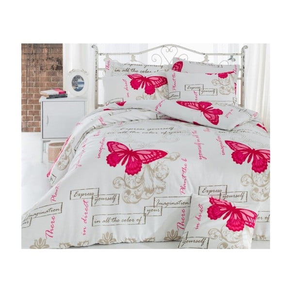 Lenjerie de pat din amestec de bumbac pentru pat dublu Love Butterflies, 200 x 220 cm