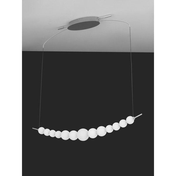 Lustră albă/argintiu-lucios LED cu intensitate reglabilă din metal cu abajur din sticlă Perla – Nova Luce-image-1