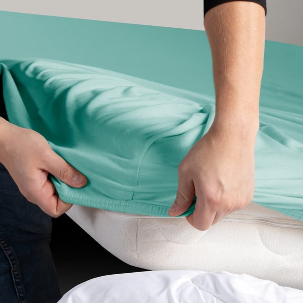 Cearceaf turcoaz din jerseu cu elastic 90x200 cm Amber – Restilo-image-3