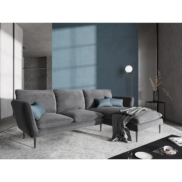 Colțar pe partea dreaptă cu 5 locuri din catifea Mazzini Sofas Acacia, gri-image-1