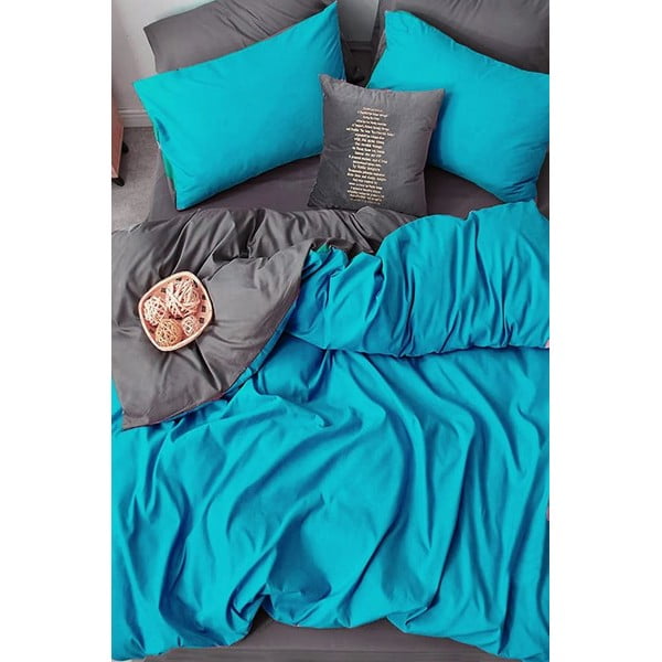 Lenjerie de pat gri/turcoaz din bumbac pentru pat dublu/extinsă cu cearceaf inclus/cu 4 piese 200x220 cm – Mila Home