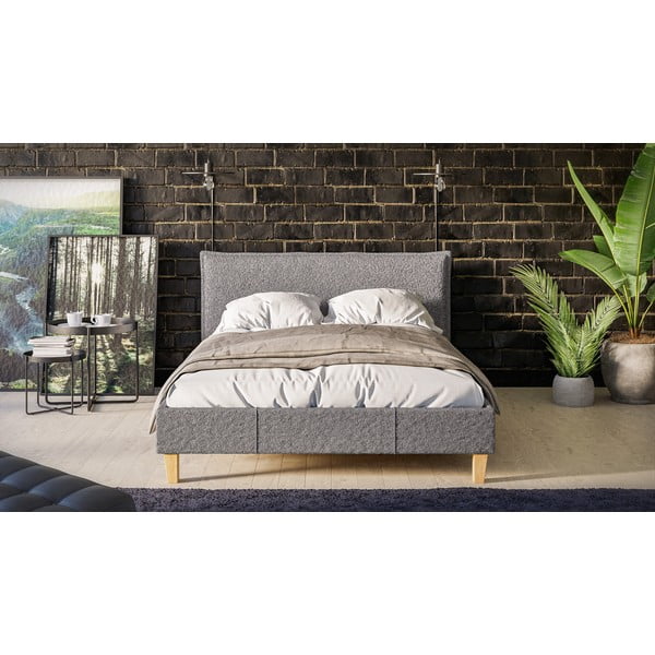 Pat matrimonial gri cu tăblie și  somieră 140x200 cm Tina – Ropez-image-1