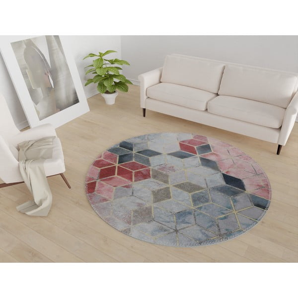 Covor roz/gri deschis lavabil rotund ø 100 cm – Vitaus-image-1