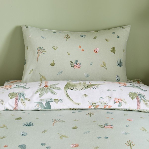 Lenjerie de pat pentru copii crem din flanelă pentru pat de o persoană 135x200 cm Brushed Sleepy Saurus Dino – Catherine Lansfield-image-3