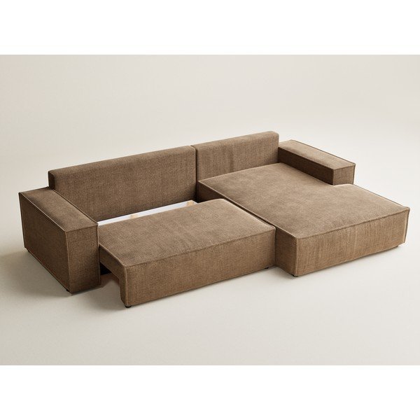 Colțar maro deschis extensibil/cu spațiu de depozitare cu tapițerie din chenille (cu colț pe partea dreaptă/cu șezlong) Maze – Maison de Rêve-image-3