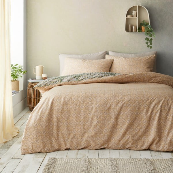 Lenjerie de pat verde-bej pentru pat dublu 200x200 cm Alba Geo – Pineapple Elephant-image-2