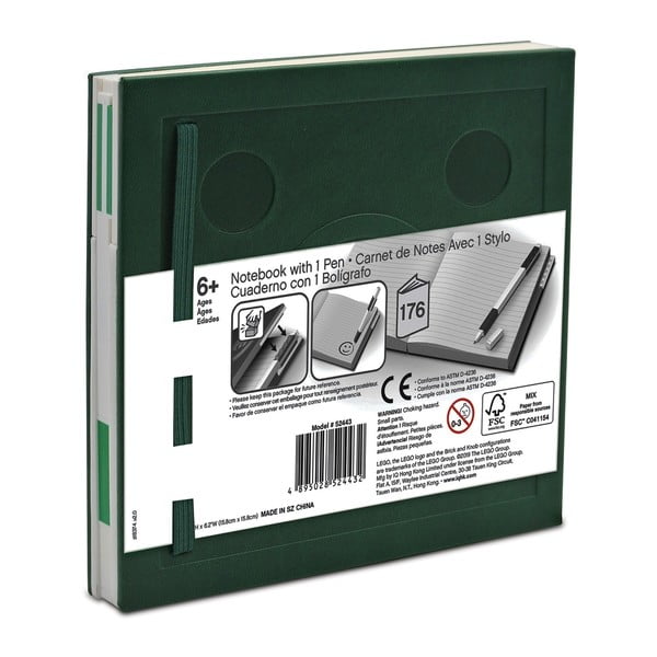Caiet cu pix cu gel LEGO®, 15,9 x 15,9 cm, verde smarald-image-2