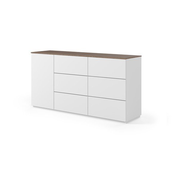 Comodă TV albă și cu blat cu aspect de lemn de nuc cu ușă și 6 sertare Join TemaHome-image-2