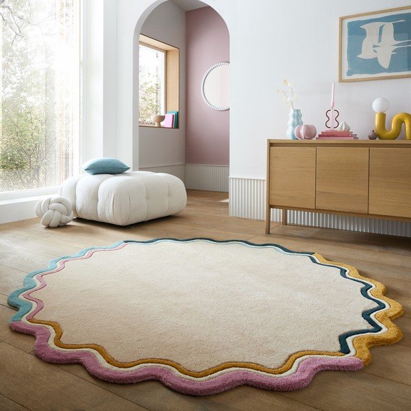 Covor în culoare naturală țesut manual rotund din lână ø 180 cm Leo Scallop – Flair Rugs-image-1