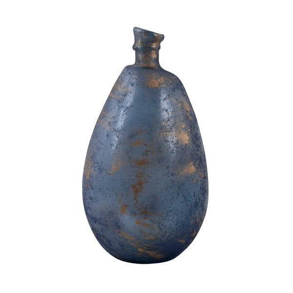 Vază din sticlă reciclată cu patină Ego Dekor Simplicity, înălțime 47 cm, albastru