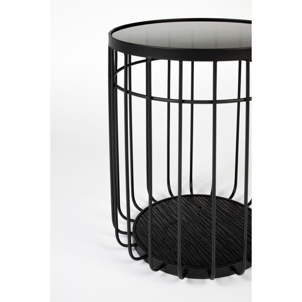 Măsuță auxiliară cu blat de sticlă White Label Lance, ø 35 cm, negru-image-1