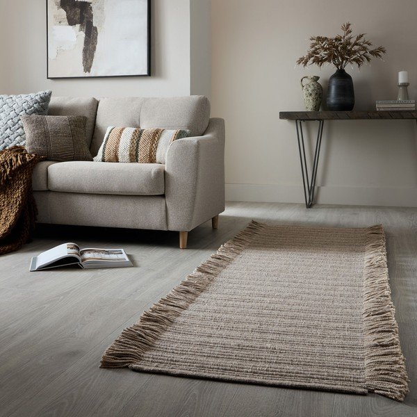 Covor tip traversă gri țesut manual din amestesc de lână 60x230 cm Rene Fringed Ribbed – Flair Rugs-image-1