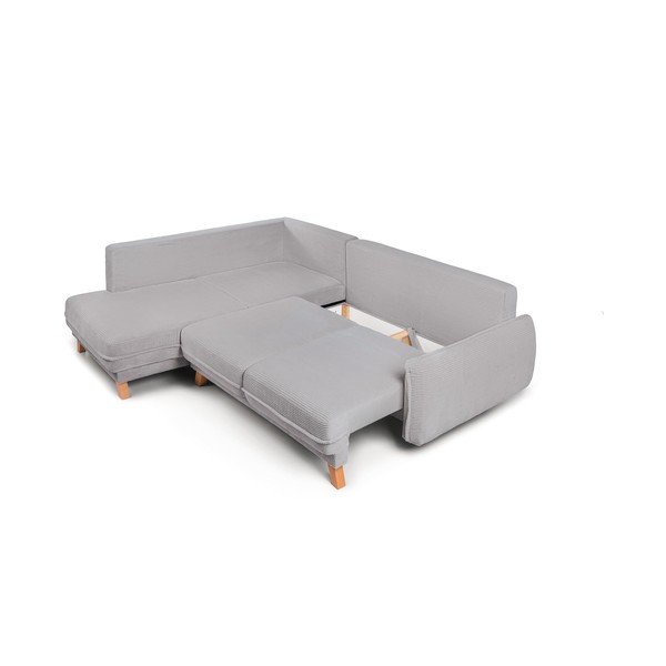 Colțar gri deschis extensibil/cu spațiu de depozitare cu tapițerie din catifea reiată  (cu colț pe partea dreaptă/în formă de ”L”) Tori – Bonami Selection-image-2