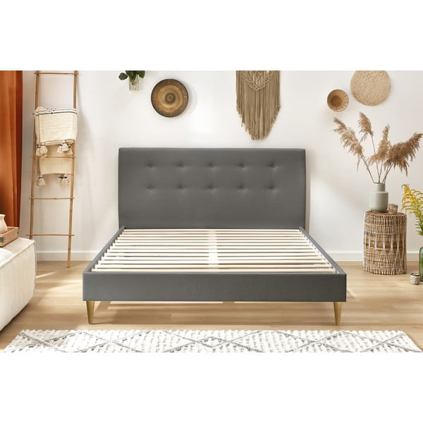 Pat matrimonial 180x200 cm gri antracit tapițat cu somieră Rory – Bobochic Paris-image-1