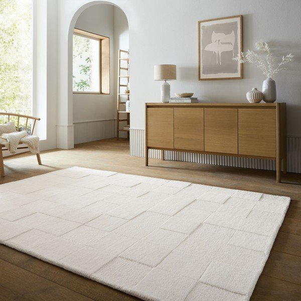 Covor fildeș țesut manual din lână 200x290 cm Checkerboard – Flair Rugs-image-1