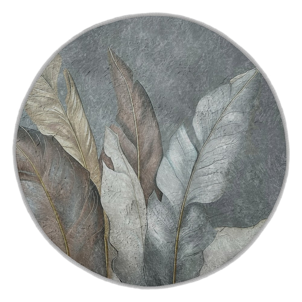 Covor verde/gri lavabil rotund ø 100 cm Dusty Leaves – Mila Home