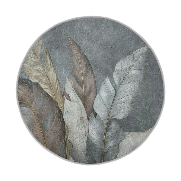 Covor verde/gri lavabil rotund ø 100 cm Dusty Leaves – Mila Home