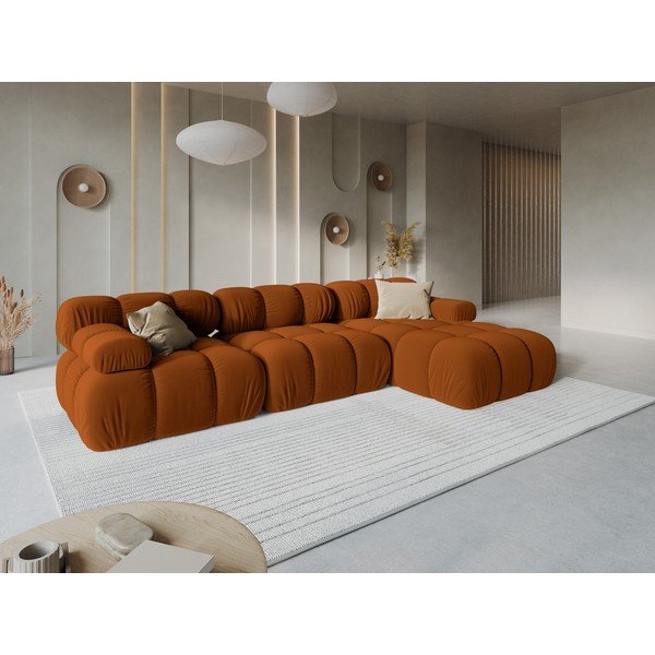 Colțar modular teracotă cu tapițerie din catifea (cu colț pe partea dreaptă/cu șezlong) – Micadoni -image-1