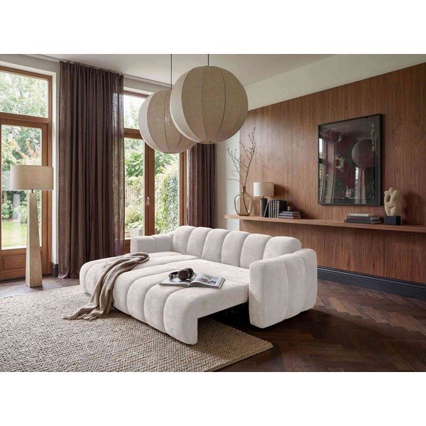 Colțar crem extensibil cu tapițerie din chenille (cu colț pe partea stângă) Michell – Miuform-image-1
