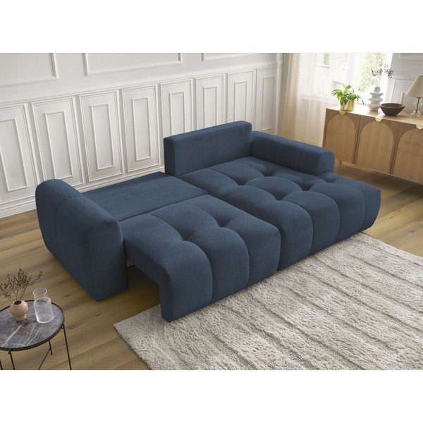 Colțar albastru extensibil/cu spațiu de depozitare cu tapițerie din chenille (cu colț pe partea dreaptă/cu șezlong) Roxelane – Bobochic Paris-image-4