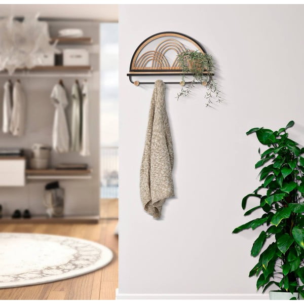 Cuier de perete negru/în culoare naturală cu raft din metal Oporto – Mauro Ferretti-image-1