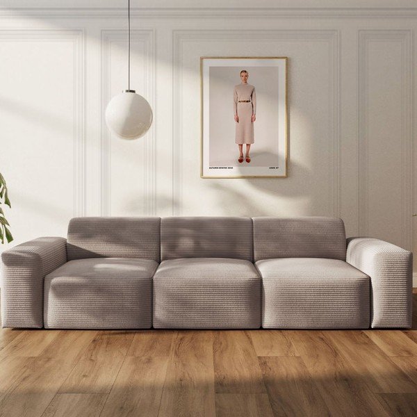 Canapea bej cu tapițerie din catifea reiată  285 cm Villet – Rodier-image-1