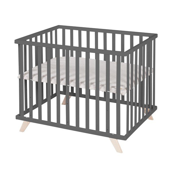 Țarc pentru copii gri închis din lemn masiv de fag 75x100 cm Lil Planet – Roba