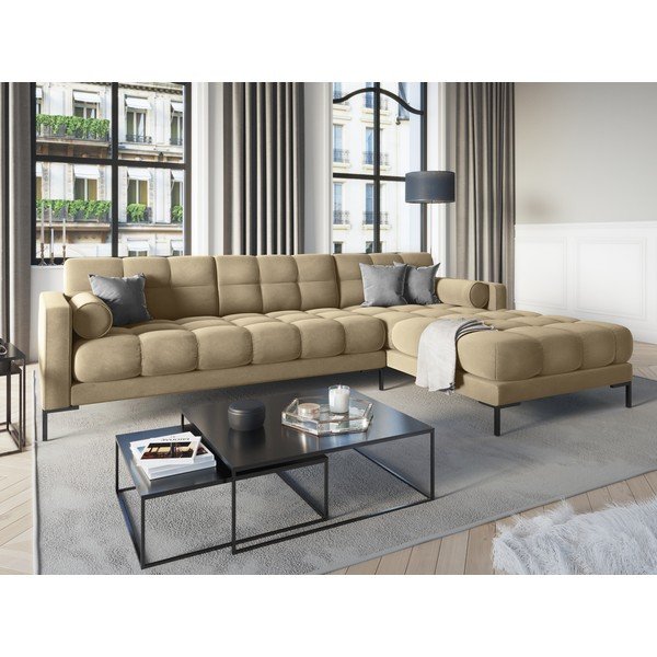 Colțar din catifea cu extensie pe partea dreaptă Cosmopolitan Design Bali, bej-image-1