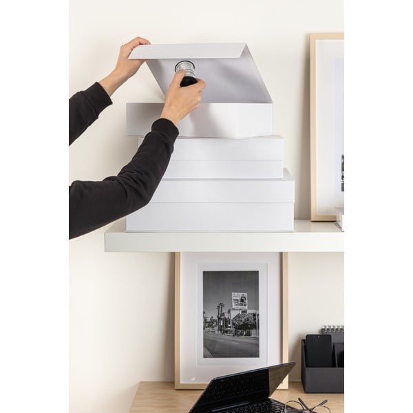 Cutii de depozitare albe 3 buc. din carton cu capac 42,5x29,5x13 cm Kian Paper Laminate – Bigso-image-4