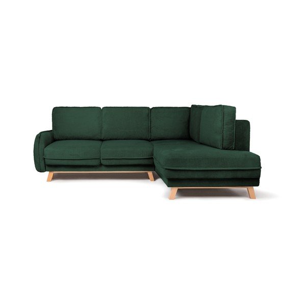 Colțar verde închis extensibil/cu spațiu de depozitare cu tapițerie din catifea reiată  (cu colț pe partea dreaptă/în formă de ”L”) Tori – Bonami Selection
