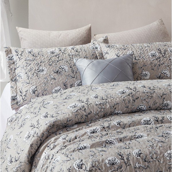 Cuvertură din micropercal cu 2 fețe de pernă Sleeptime Classic Flower, 180 x 250 cm, maro-image-1