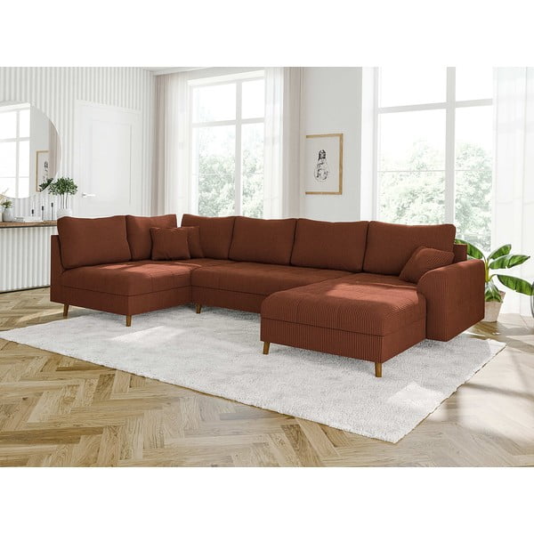 Colțar cărămiziu cu tapițerie din catifea reiată  (cu colț pe partea dreaptă) Ariella – Ropez-image-3