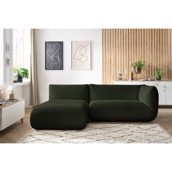Colțar verde cu tapițerie din catifea reiată  (cu colț  pe partea stângă ) Lecomte – Bobochic Paris-image-1