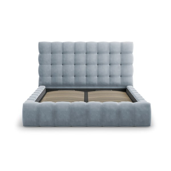 Pat matrimonial albastru deschis tapițat cu spațiu de depozitare și somieră 180x200 cm Bali – Cosmopolitan Design-image-3