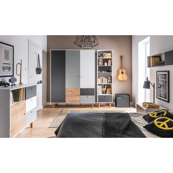 Comodă cu detalii din lemn Vox Concept, gri alb-image-1