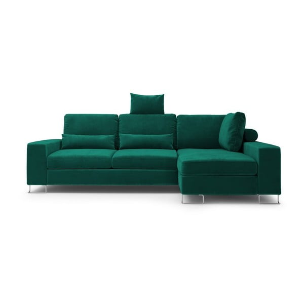Colțar extensibil cu tapițerie de catifea și șezlong pe partea dreaptă Windsor & Co Sofas Diane, verde