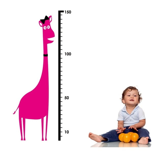 Autocolant de perete cu grafic de creștere pentru copii Giraphe Meter, roz