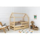 Pat pentru copii  în culoare naturală de tip casă/cu extensie suplimentară din lemn de pin cu spațiu de depozitare 90x180 cm Mila MBW – Adeko
