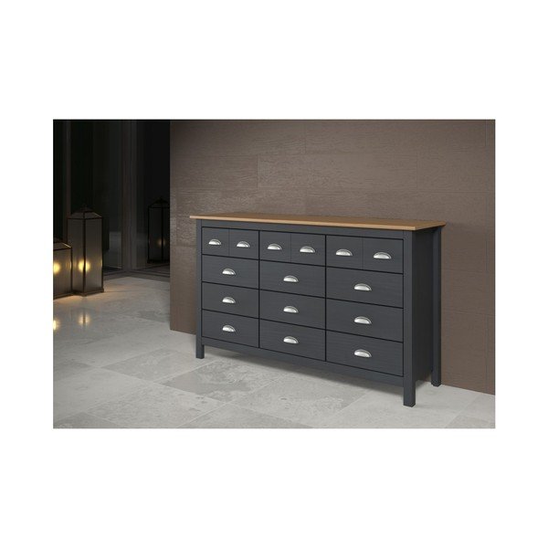 Comodă cu 12 sertare din lemn masiv de pin Marckeric Jade, gri antracit-image-4